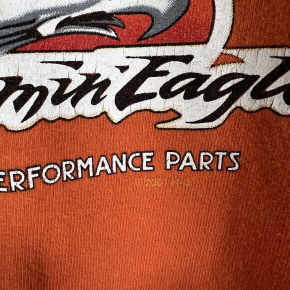 VTG 2001 Harley Davidson T Shirt Men XL Orange TNT Quincy IL Double Sided STAINS - Picture 10 of 15